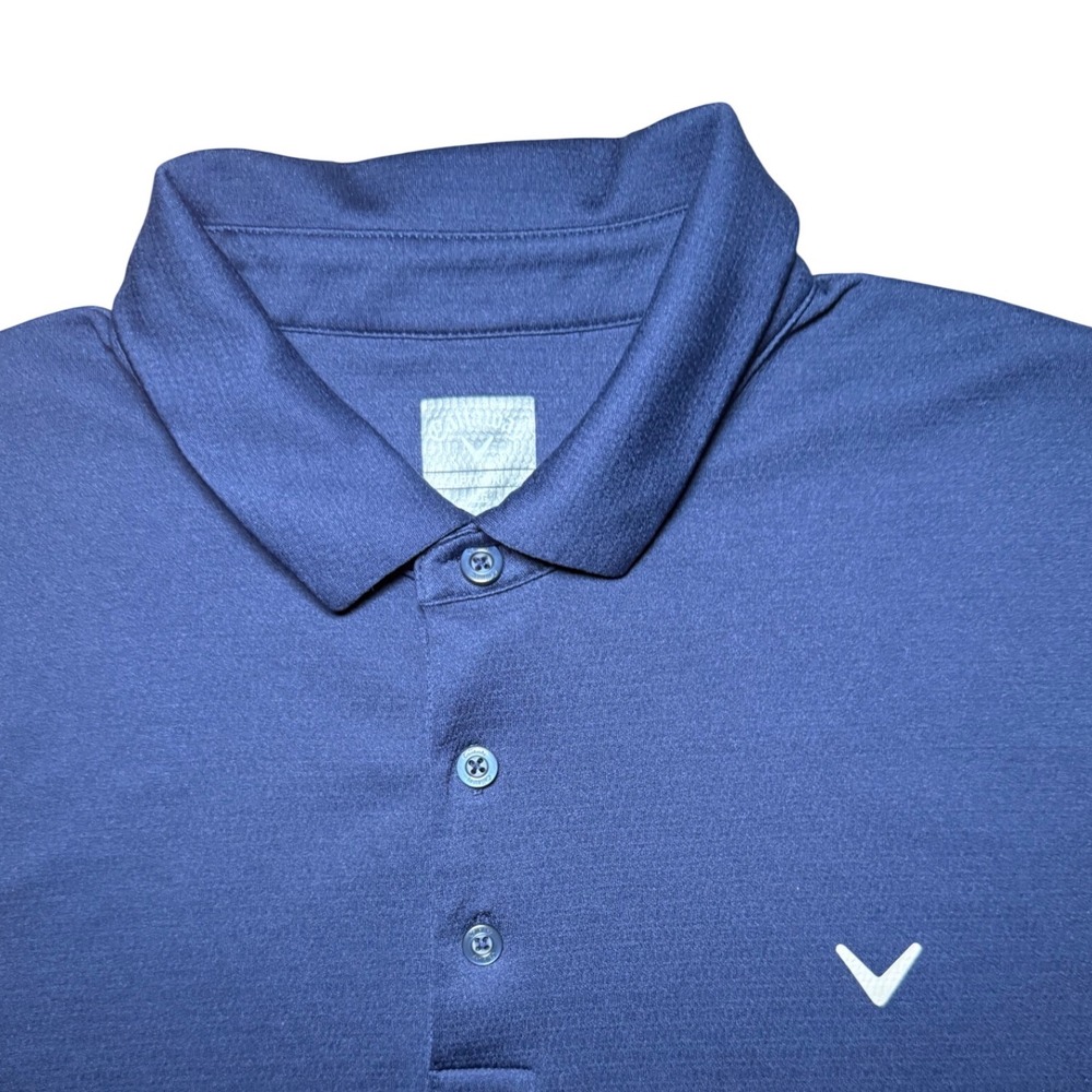 Callaway Opti-Dri Golf Polo Short Sleeve Shirt Mens XL Navy Blue Chevron Logo